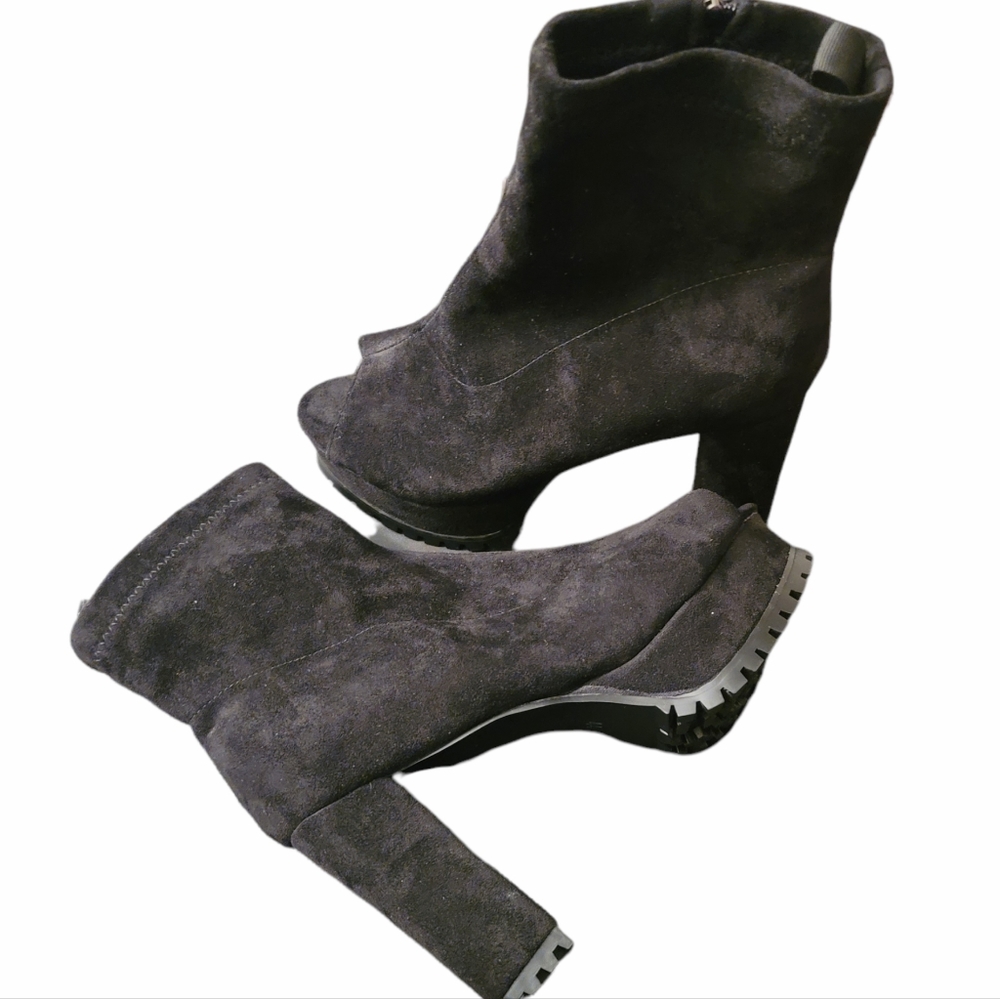 New: Size 11- Black Faux Suede Peep Toe Block Bootie